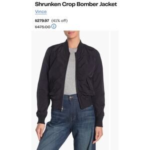 Vince Women’s Black Bomber Jacket Cropped Zip Front Lightweight Size Medium